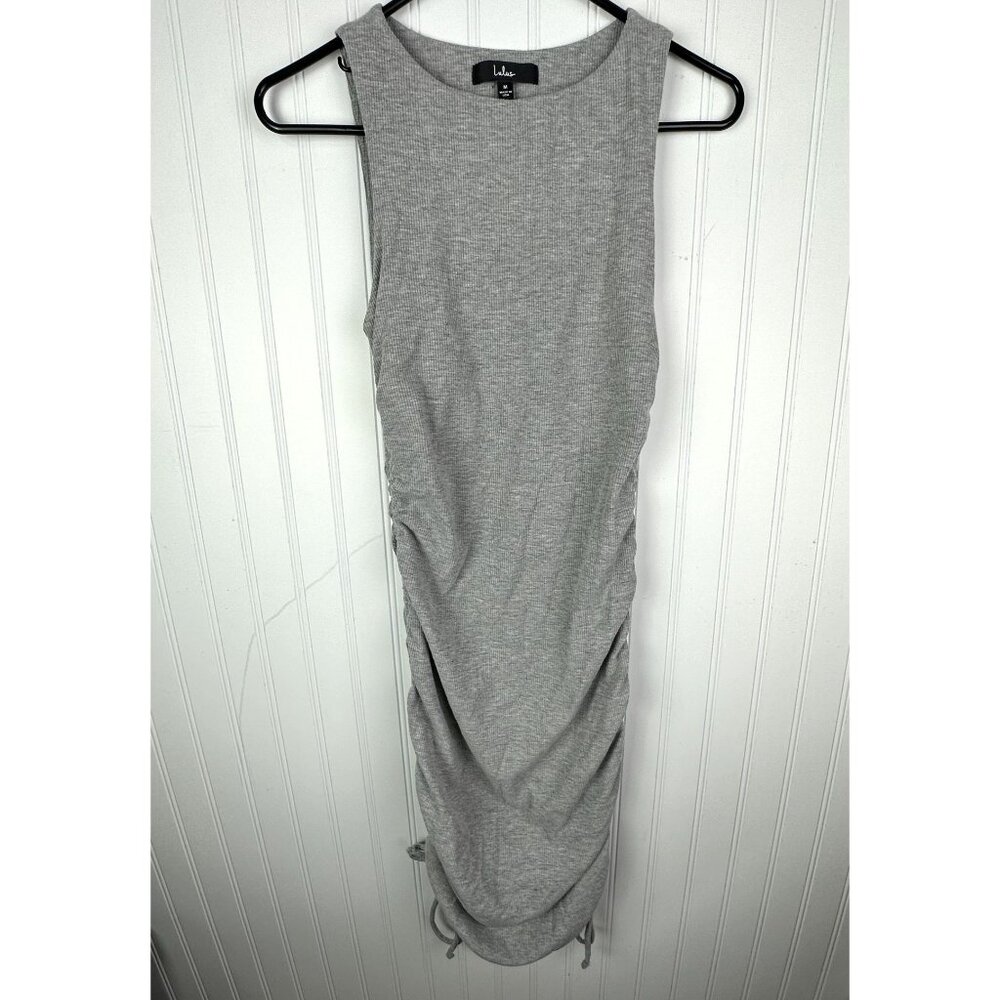 Lulu's Dress Bodycon Stretchy Knit Gray Ruched‎ sides size Medium